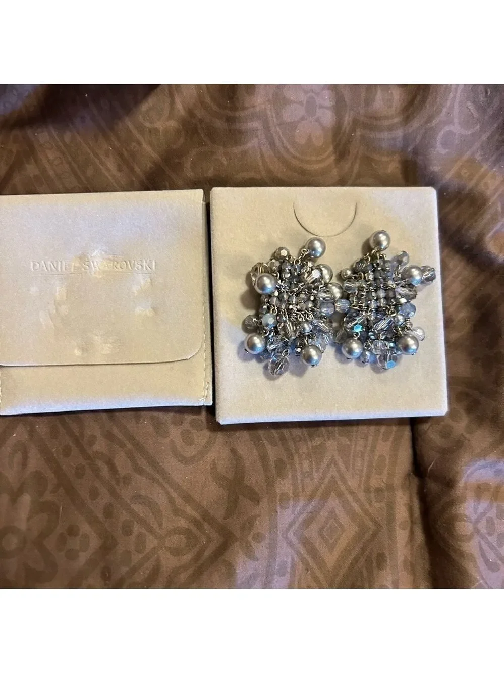 Vintage Daniel Swarovski Paris  earrings silver chains and beads clip on
